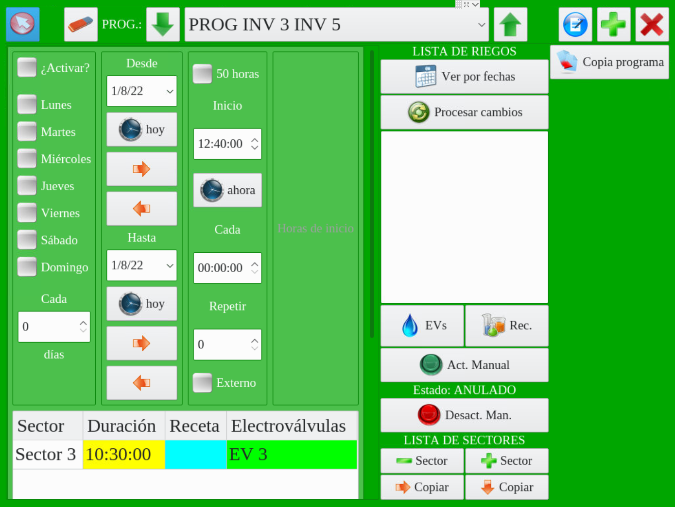 Programación riego Maxi